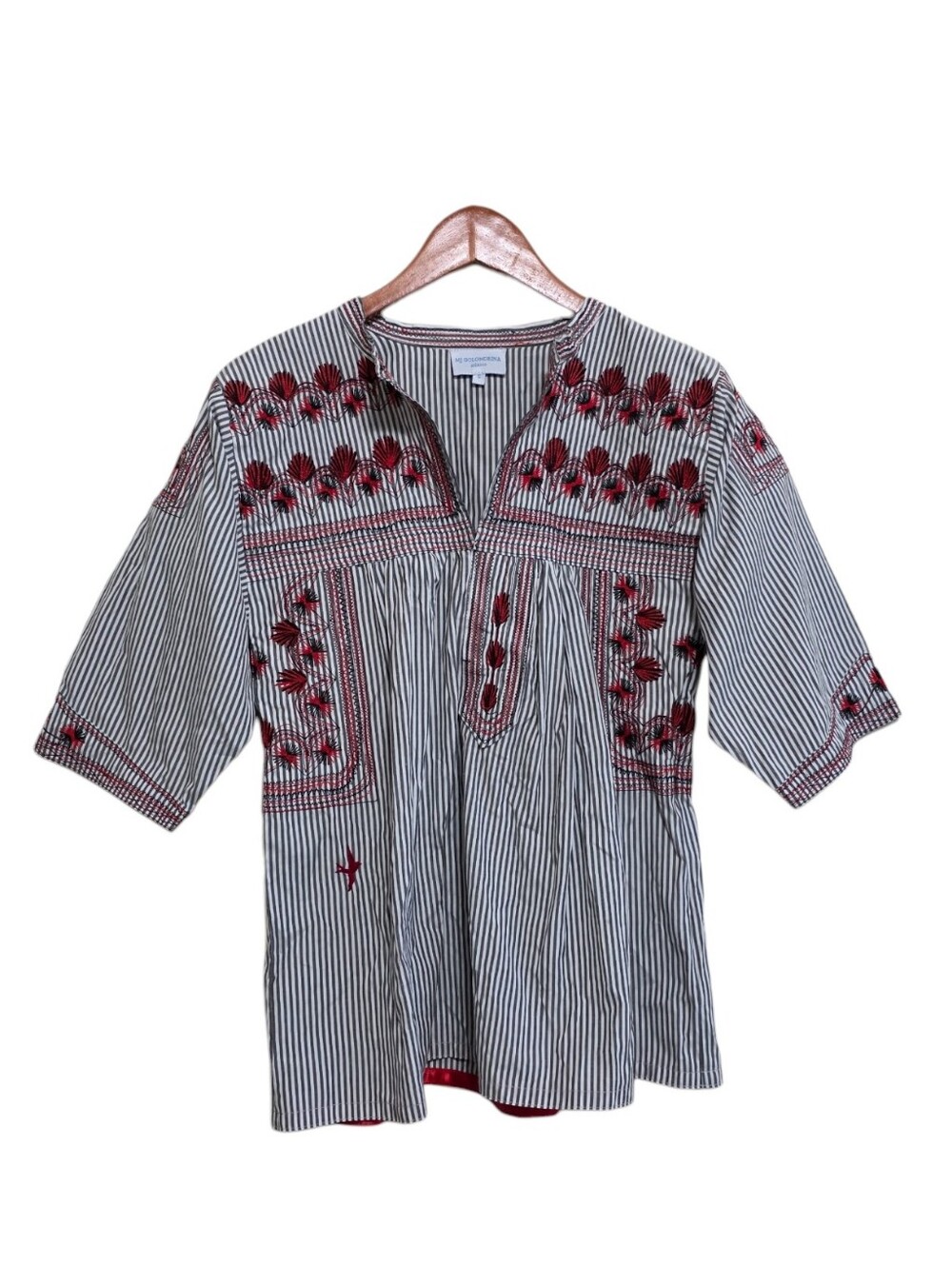 Mi Golondrina Santa Maria Top in Grey Stripe Size Small